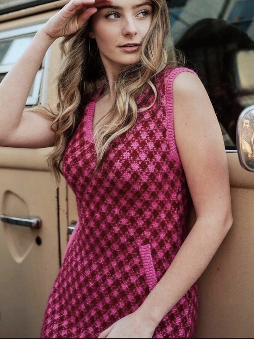 Zara BLOGGERS FAVORITE knit sweater Hot Pink Textured Knit Mini Dress